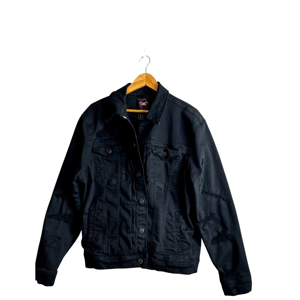 Jordan Craig Legacy Edition Denim‎ Distressed Trucker Jacket XL Black